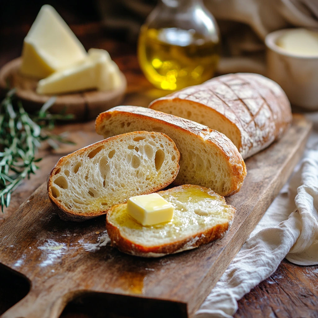 Sliced French bread recipe served with butter