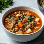 sausage lasagna soup recipe card