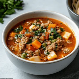 sausage lasagna soup recipe card