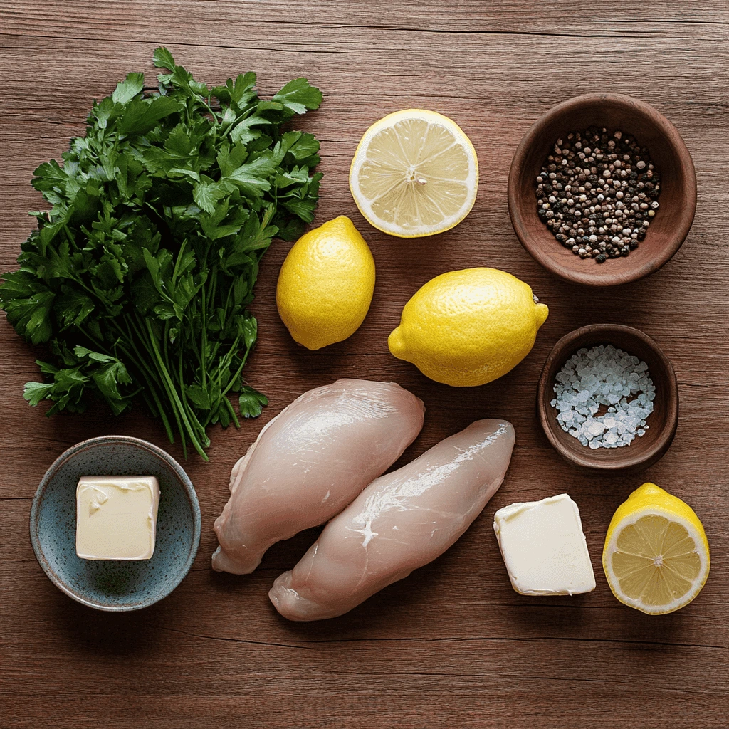 Garlic butter chicken ingredients flat lay