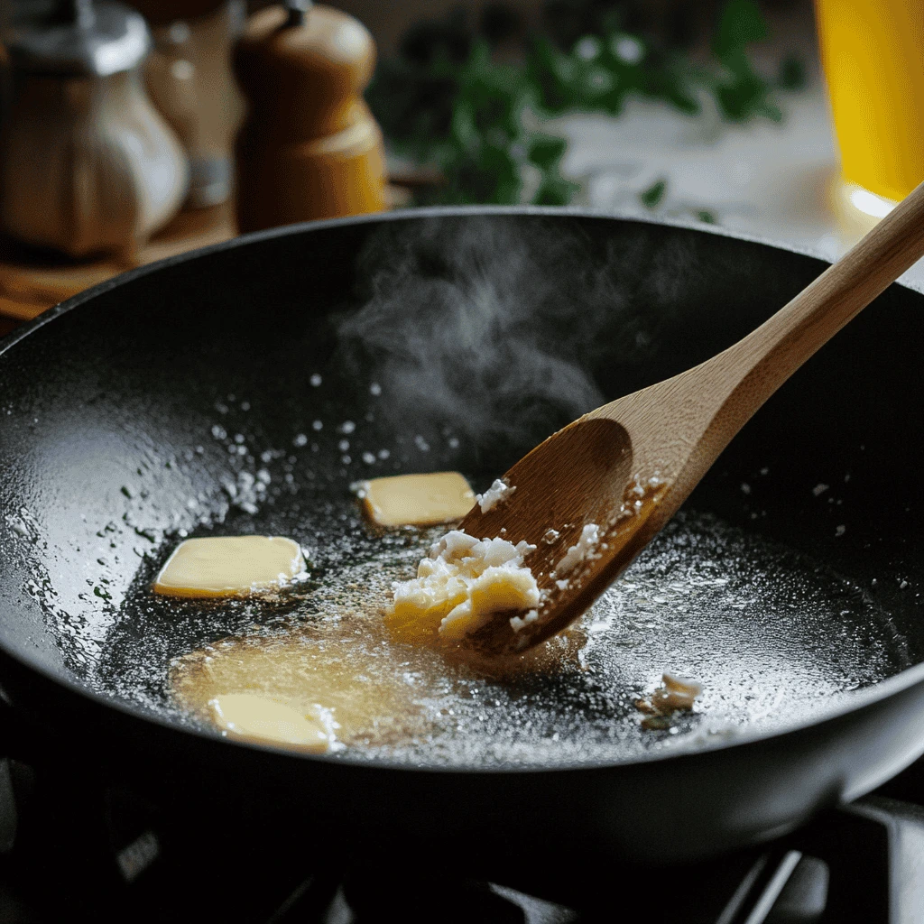 Garlic melting in butter for chicken