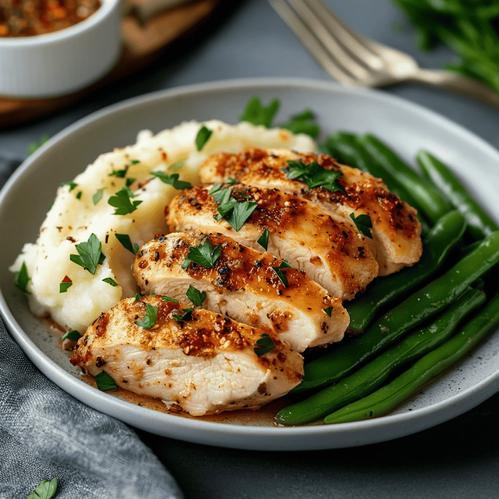 Plated garlic butter chicken dinner